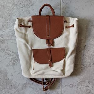 JustFab Brown and Cream Faux Leather and Canvas Backpack Purse Bag